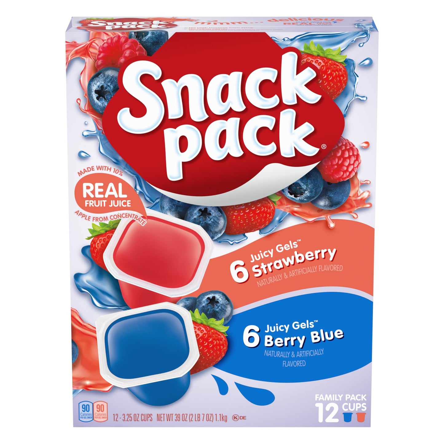 Snack Pack Strawberry and Berry Blue Flavored Juicy Gels Cups, 3.25 oz., 12-Count Family Pack
