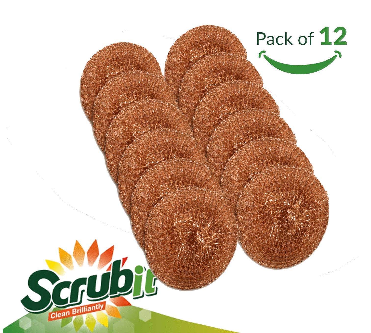 12 Pack Copper Coated Scourers by SCRUBIT - Scrubber Pad Used for Dishes, Pots, Pans, and Ovens. Easy scouring for Tough Kitchen Cleaning.
