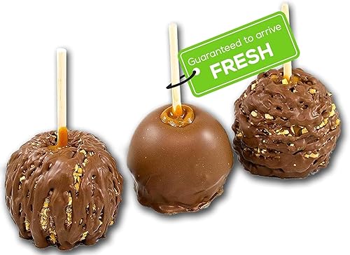 US Sweets Caramel Apple 3 Pack - Caramel Granny Smith Apples with Milk Chocolate, Almonds, & Peanuts | Candied Apples | Delicious Gift | Handmade in