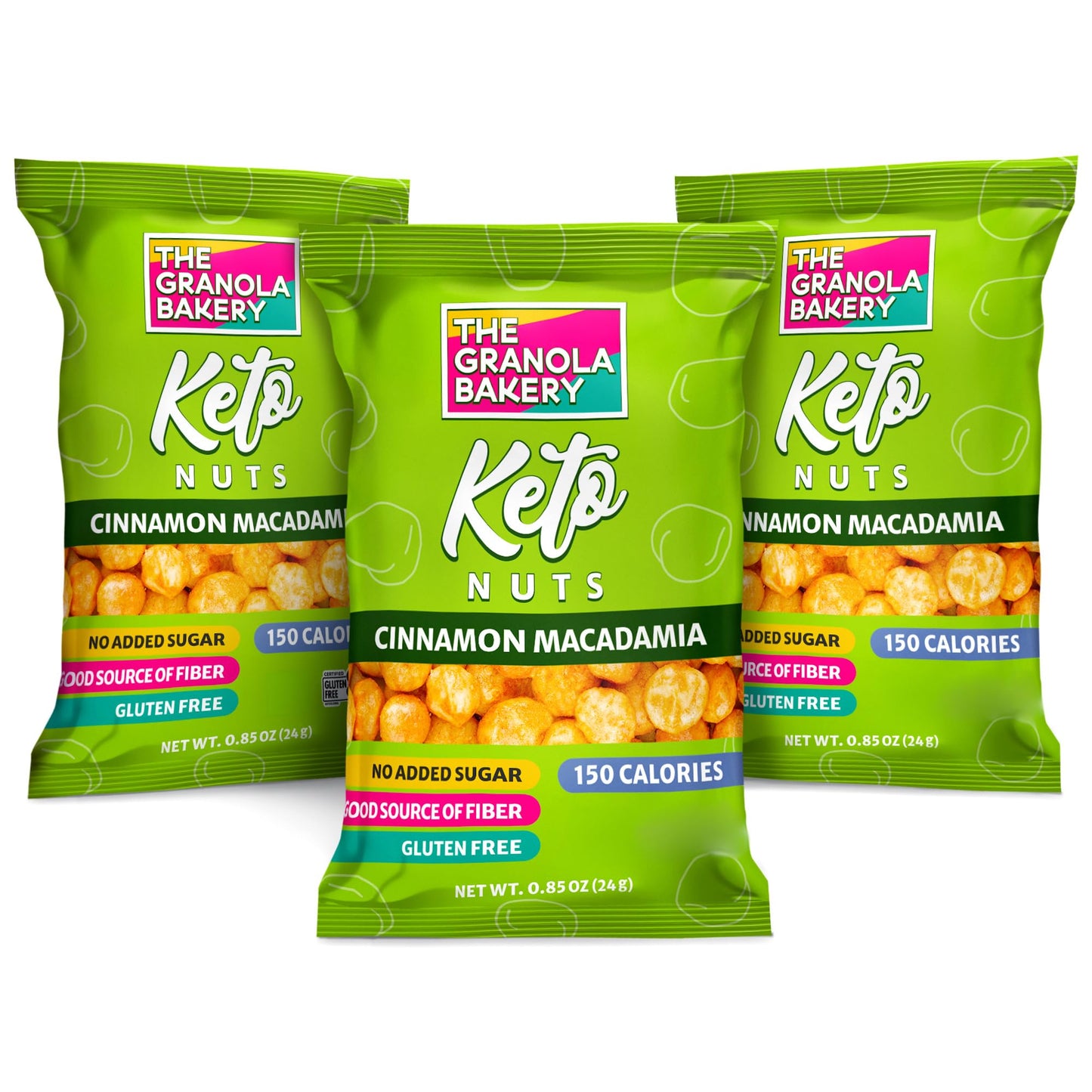 THE GRANOLA BAKERY TGB Cinnamon Macadamia Nut Bites, No Added Sugar, High Fiber, Gluten Free, Keto Friendly, 0.85oz Cereal Bag (Pack of 6)