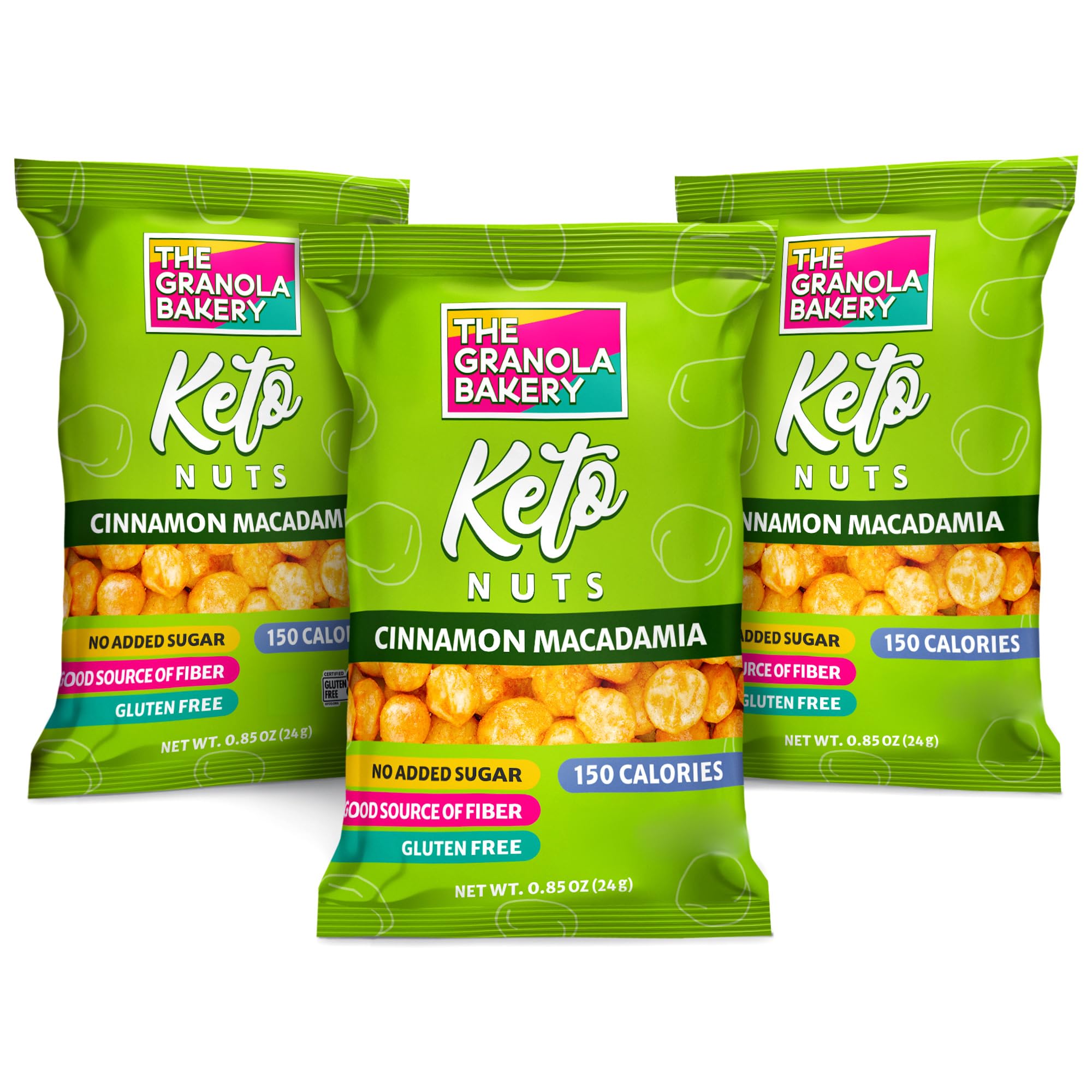 THE GRANOLA BAKERY TGB Cinnamon Macadamia Nut Bites, No Added Sugar, High Fiber, Gluten Free, Keto Friendly, 0.85oz Cereal Bag (Pack of 6)