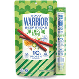 Good Warrior Beef Sticks, Jalapeno Pepper, 1 oz Sticks (8 Count), 10g Protein, 100 Calories, 0g Sugar, Grassfed & Finished Beef, Gluten Free