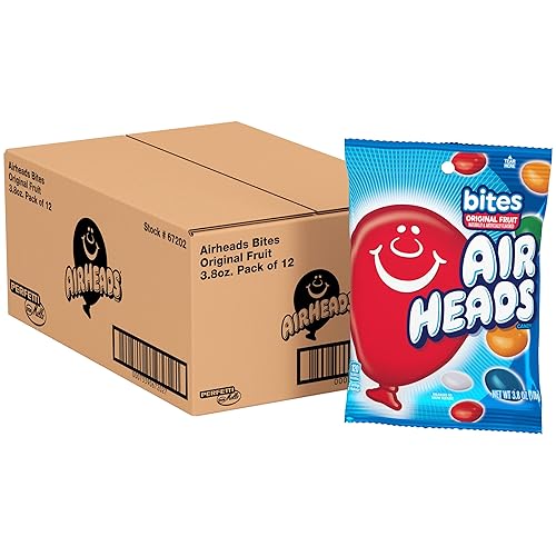 Airheads Candy Bites, Individually Wrapped Chewy Candy Bags, Assorted Fruit Flavors Naturally and Artificially Flavored, 3.8 Ounces (12-Pack)