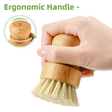 Bamboo Dish Scrub Brushes,Kitchen Wooden Cleaning Scrubbers Set for Washing Cast Iron Pan/Pot, Natural Sisal Bristles, Set of 3