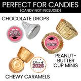 DISTINCTIVS Class of 2026 Graduation Candy Stickers for Chocolate Drops, Pink Grad Party Favors - 216 Count