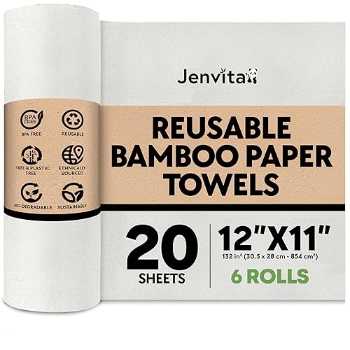 Jenvita Bamboo Paper Towels Reusable | Absorbent, Heavy Duty & Washable | Organic Paper Towel | FSC Certified | 100% Rayon Derived From Bamboo |