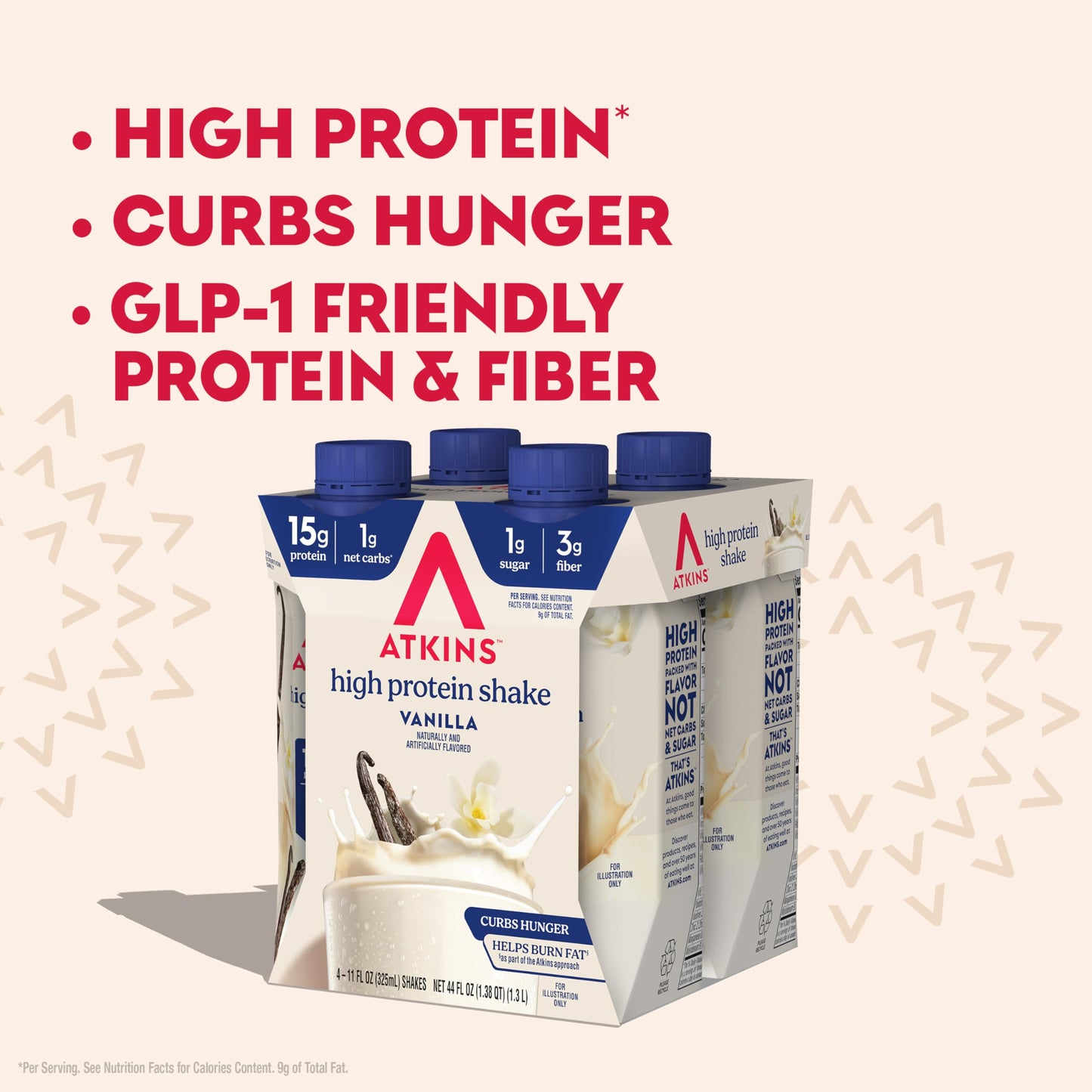 Atkins Vanilla High Protein Shake, 15g Protein, Low Glycemic, Low Carb and Low Sugar Protein Shakes, Keto Friendly Ready to Drink Shakes, 12 Vanilla