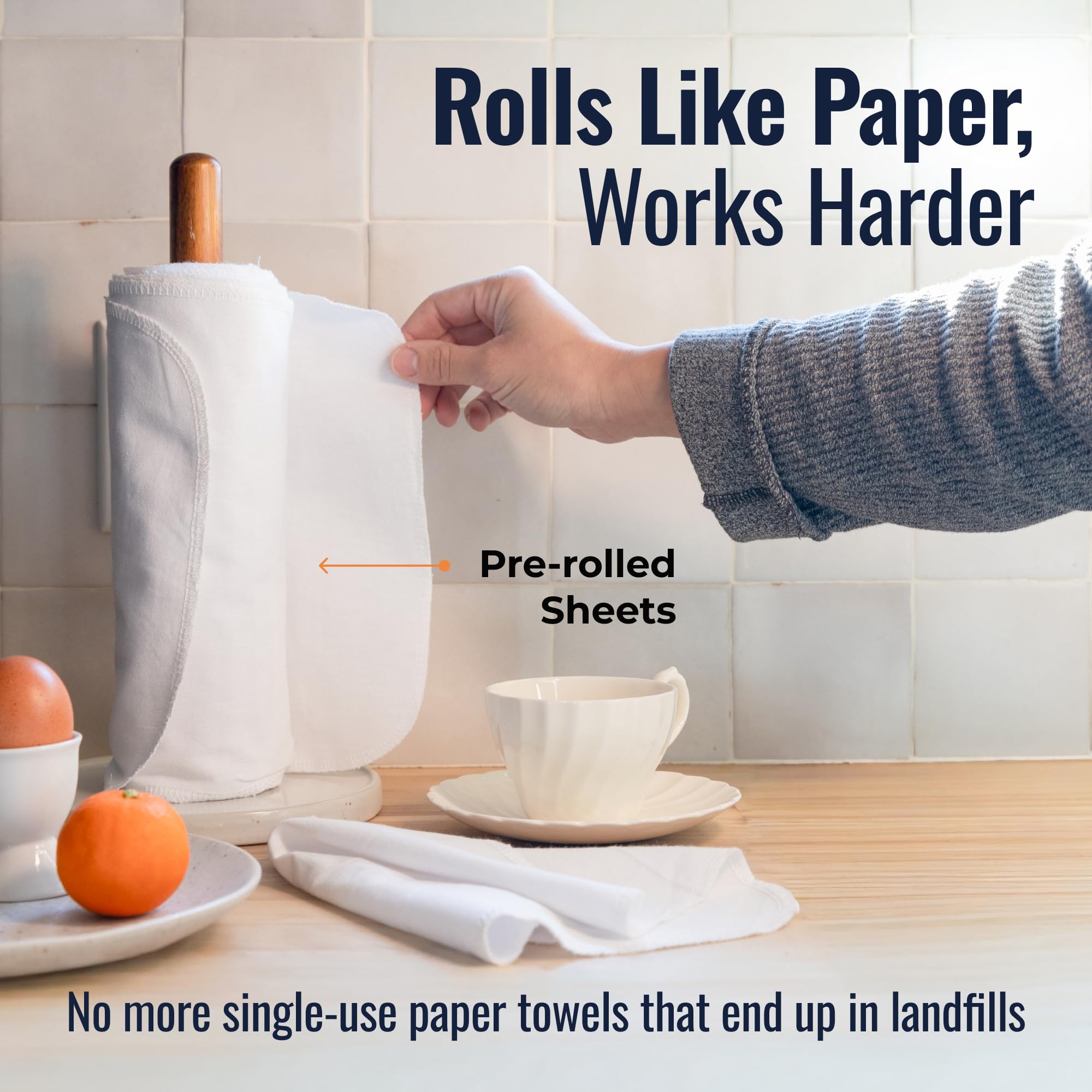 Zero Waste Reusable Paper Towels, Organic Cotton Flannel Wipes for Kitchen, Bathroom, Hand Drying, Pet Messes, and Counter Cleaning, White, 24-Pack
