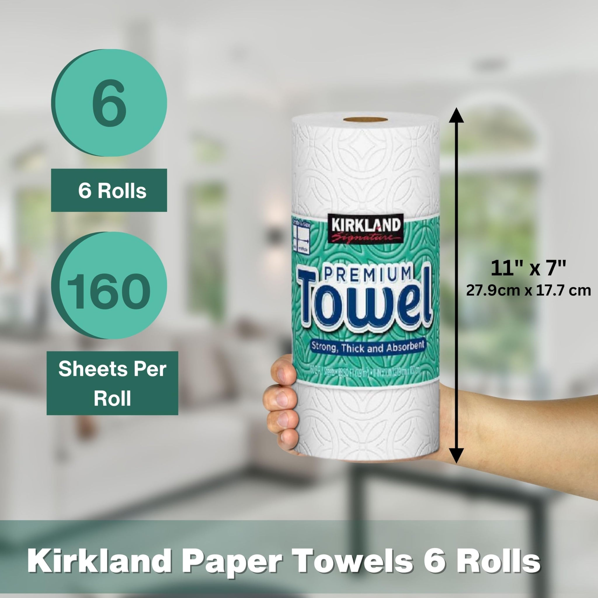 Worldwide Nutrition Bundle, Compatible with Kirkland Premium Paper Towels, Strong, Thick, and Absorbent Bulk Paper Towels 6 Rolls, 160 Sheets Per Roll
