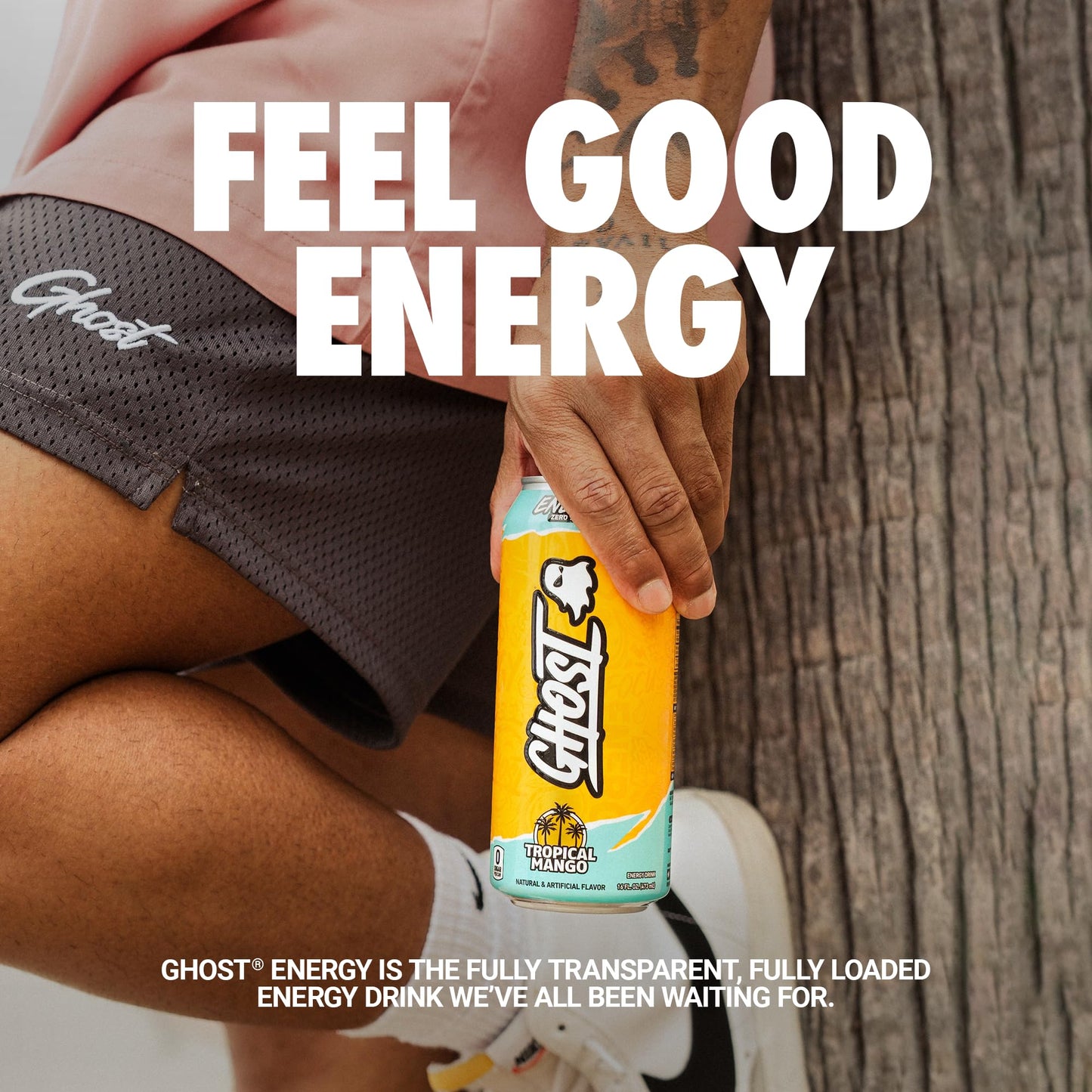 GHOST Energy Drink - 12-Pack, Tropical Mango, 16oz Cans - Energy & Focus & No Artificial Colors - 200mg of Natural Caffeine, L-Carnitine & Taurine