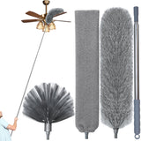 100" Microfiber Feather Dusters for Cleaning, Cobweb Duster with Extension Pole, Spider Web Brush & Ceiling Cleaning Tools, Dust Remover Set
