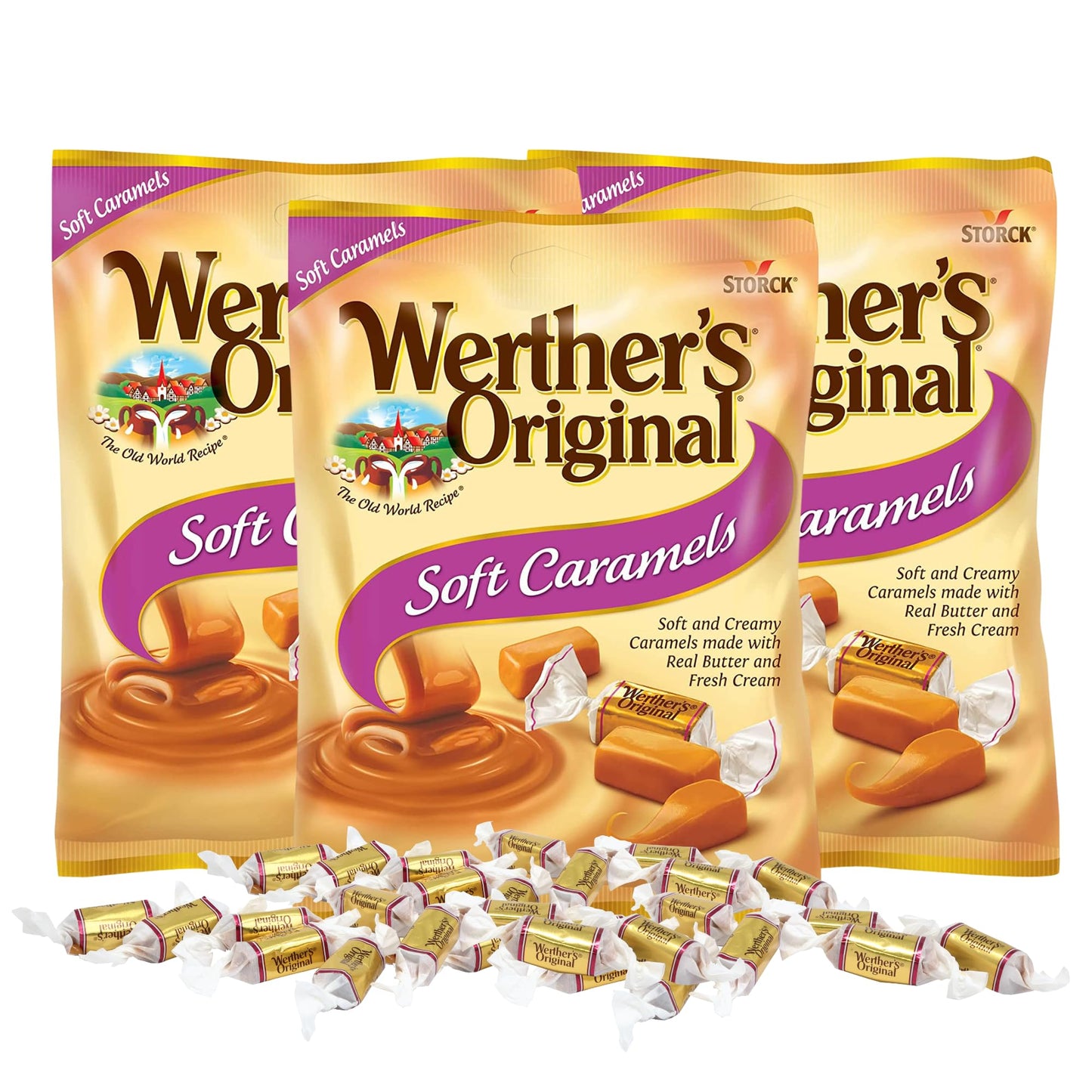 Werther’s Original Soft Caramels Candies, Individually Wrapped Pieces, Bulk Candy Bowl Filler Treats, 2.22 Ounces(Pack of 3)