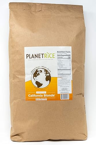 Planet Rice Bulk Sprouted Blonde Rice - Great for Cooking - Gaba Rice Gluten-Free, Non-GMO, Vegan, Paleo, with 64% More Fiber - Soft and Chewy Texture - 25 lbs