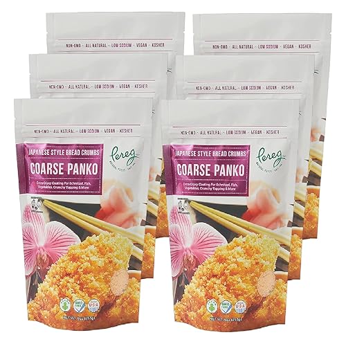 Pereg Coarse Japanese Panko Bread Crumbs (9 Oz x 6 Pack) - Breadcrumbs with Coarse Crispy Texture - for Crunchy Coating & Stuffing - Schnitzel, Vegetables, Seafood, Chicken, Meatballs
