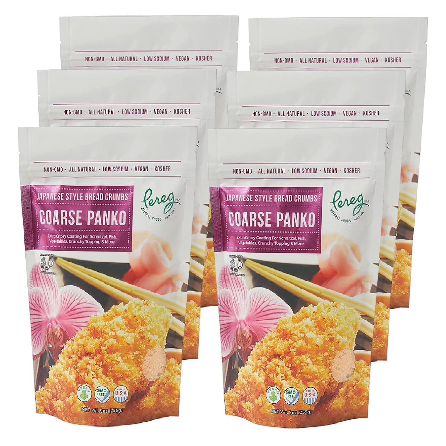 Pereg Coarse Japanese Panko Bread Crumbs (9 Oz x 6 Pack) - Breadcrumbs with Coarse Crispy Texture - for Crunchy Coating & Stuffing - Schnitzel, Vegetables, Seafood, Chicken, Meatballs