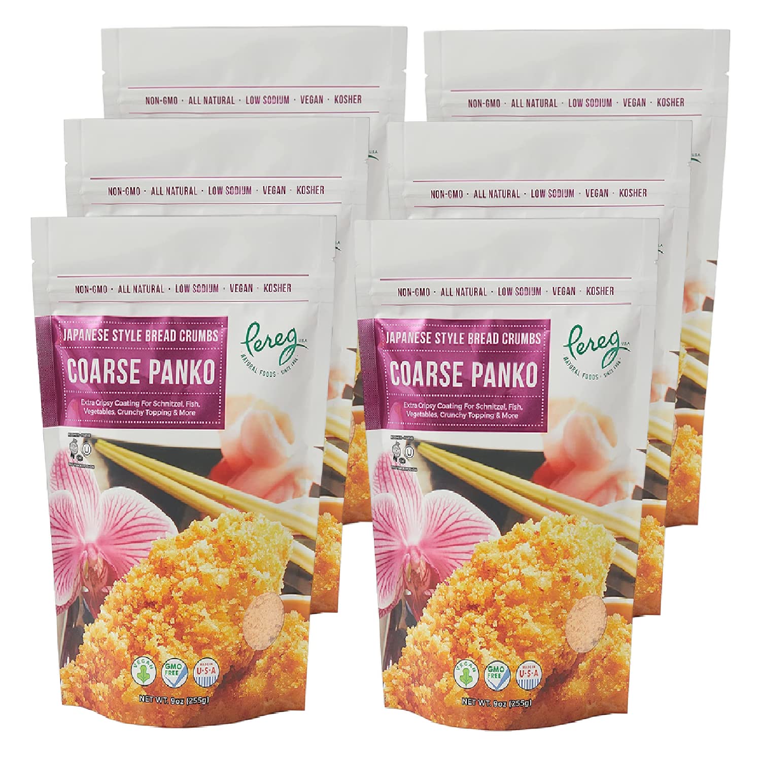 Pereg Coarse Japanese Panko Bread Crumbs (9 Oz x 6 Pack) - Breadcrumbs with Coarse Crispy Texture - for Crunchy Coating & Stuffing - Schnitzel, Vegetables, Seafood, Chicken, Meatballs