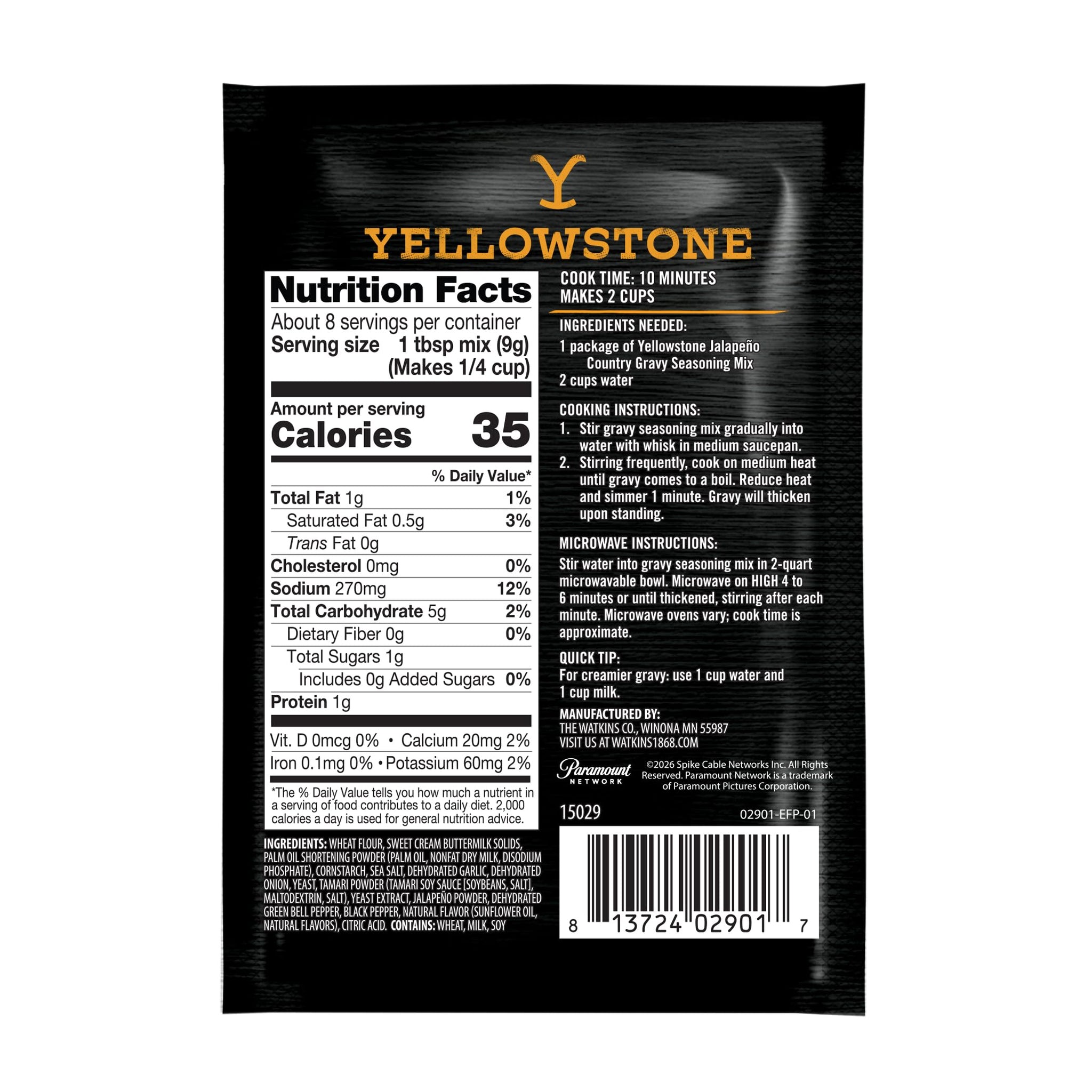 Yellowstone Jalapeno Country Gravy Seasoning Mix, 2.82 oz (80g)