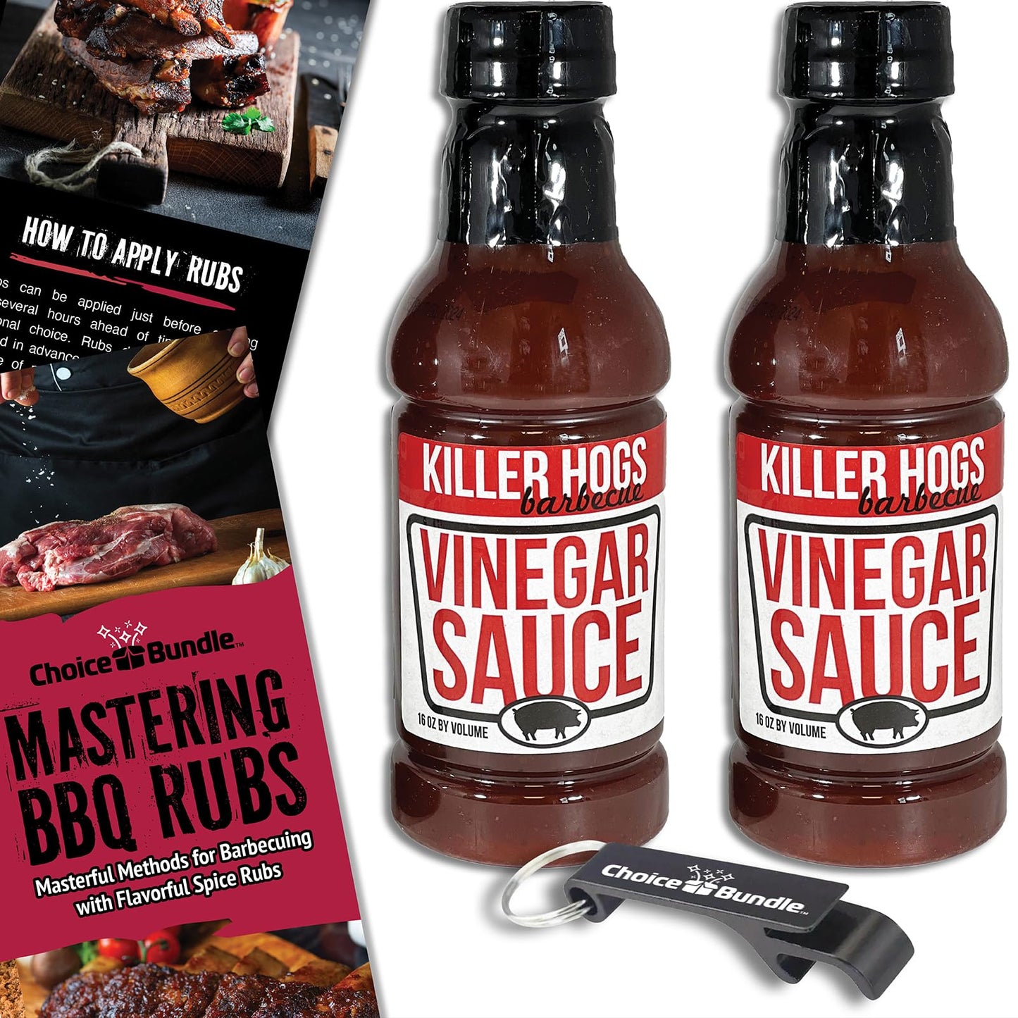 Killer Hogs Vinegar Sauce BBQ 2 pk (32 oz) Great to Dip Toss Glaze & More + Barbecue Masters & Bottle Opener (4 Items)!