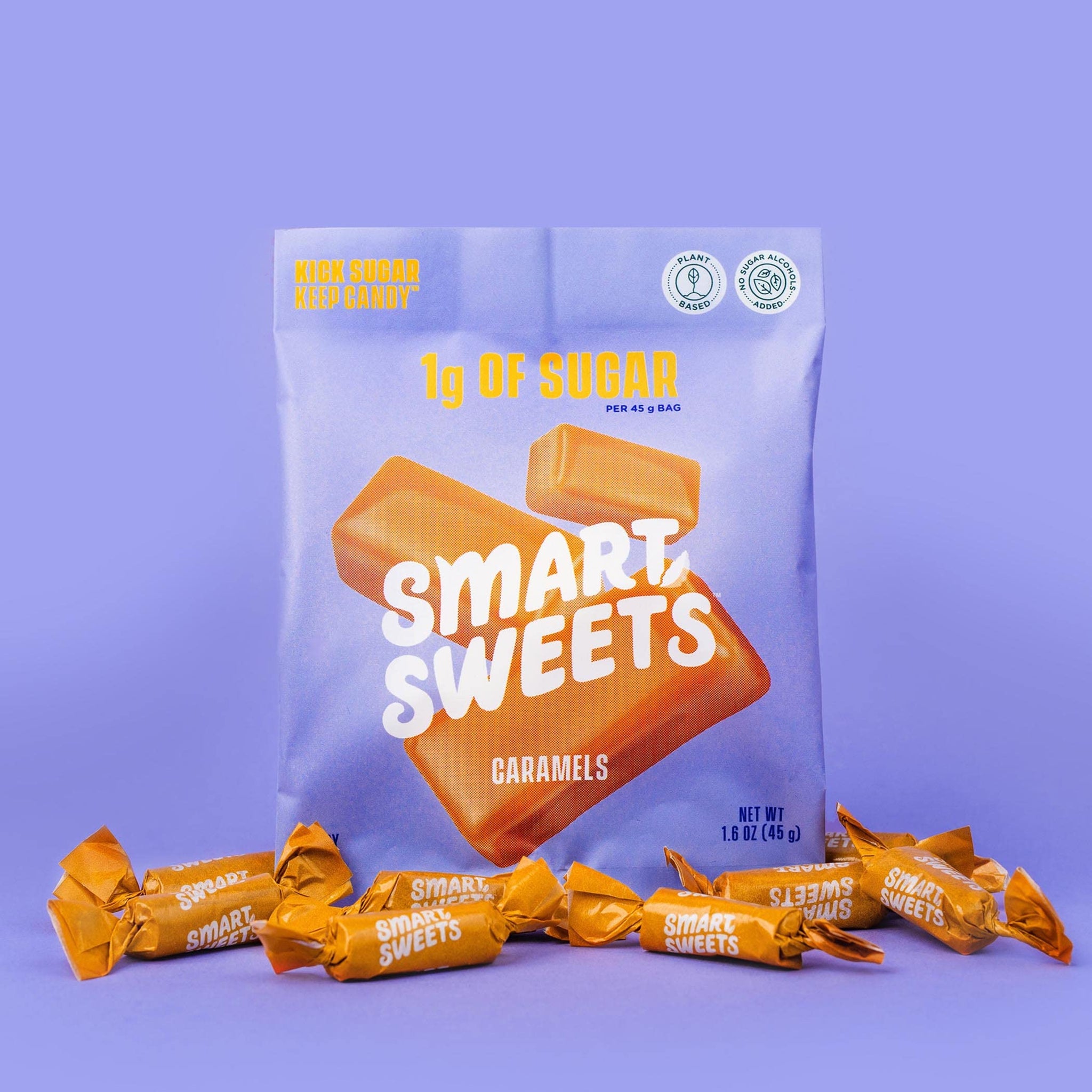 SmartSweets Caramel Candies, 1.6oz (Pack of 12), Creamy Candy with Low Sugar (1g), Low Calorie (140), Plant Based, Gluten Free, No Artificial Colors