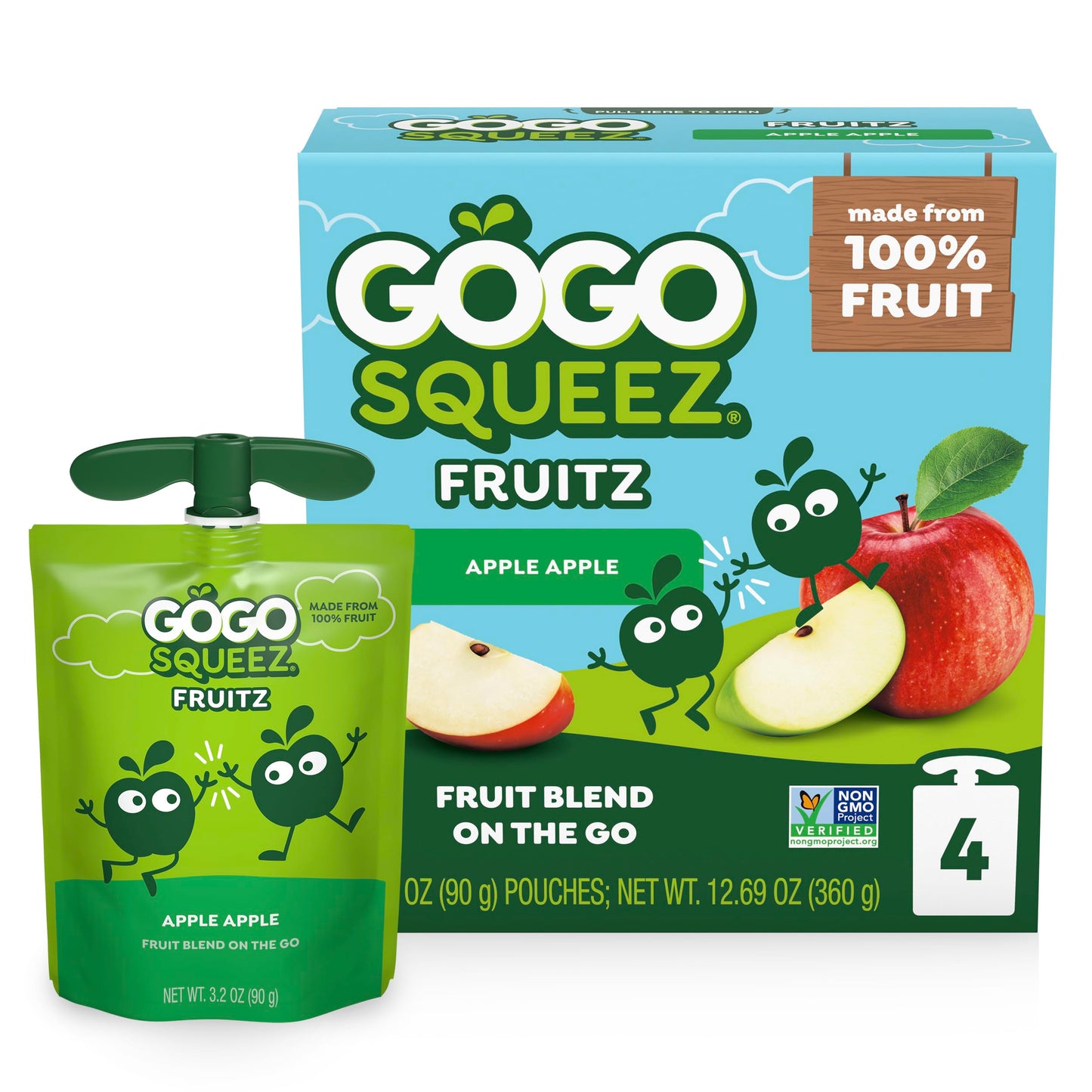 GoGo squeeZ Applesauce and Fruit Puree, Apple Apple, 3.2 oz (Pack of 4), Unsweetened Fruit Snacks for Kids, Gluten Free, Nut Free and Dairy Free