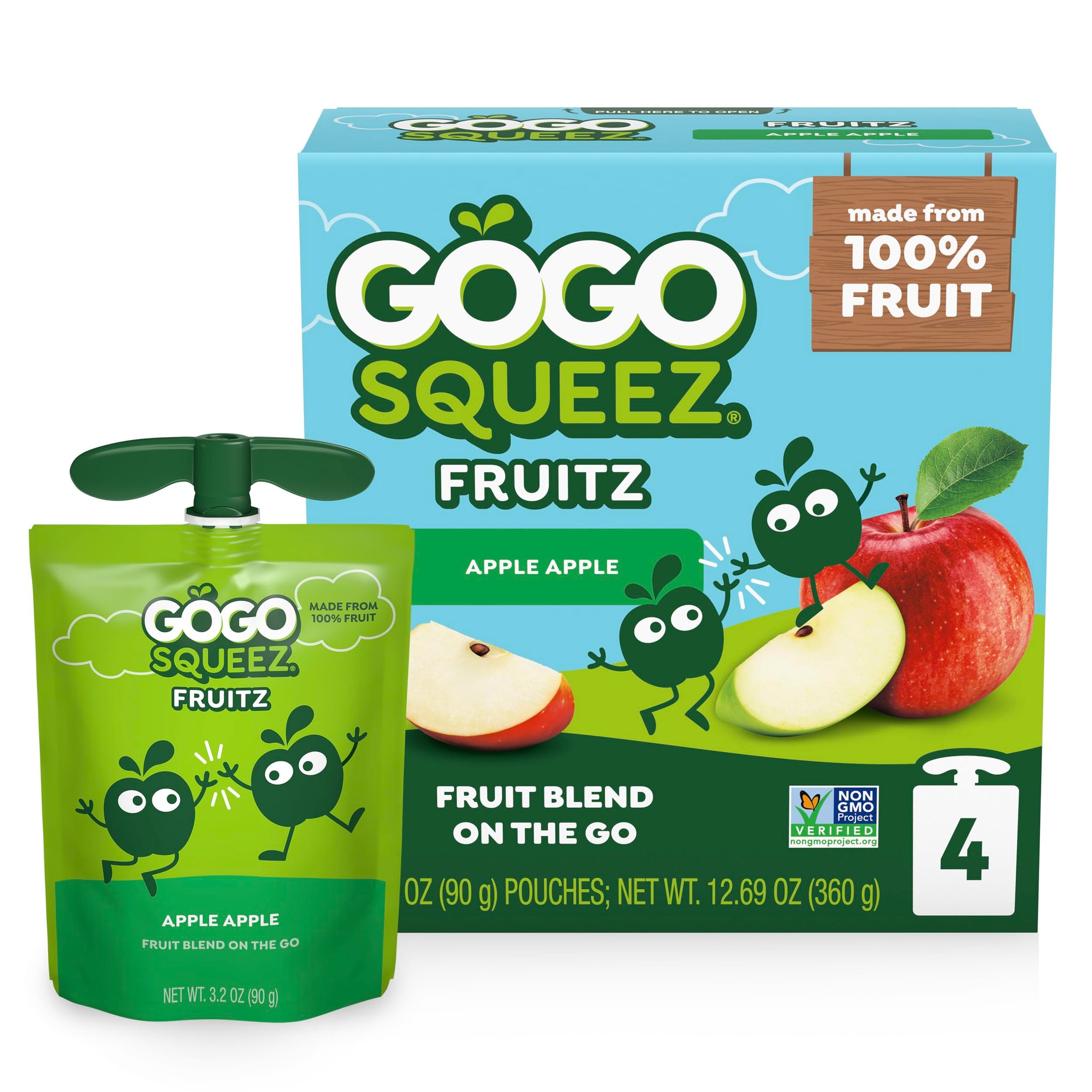 GoGo squeeZ Applesauce and Fruit Puree, Apple Apple, 3.2 oz (Pack of 4), Unsweetened Fruit Snacks for Kids, Gluten Free, Nut Free and Dairy Free
