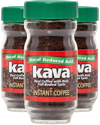 Kava Decaf Acid Reduced Instant Coffee, 4 Ounce Jar (Pack of 3)