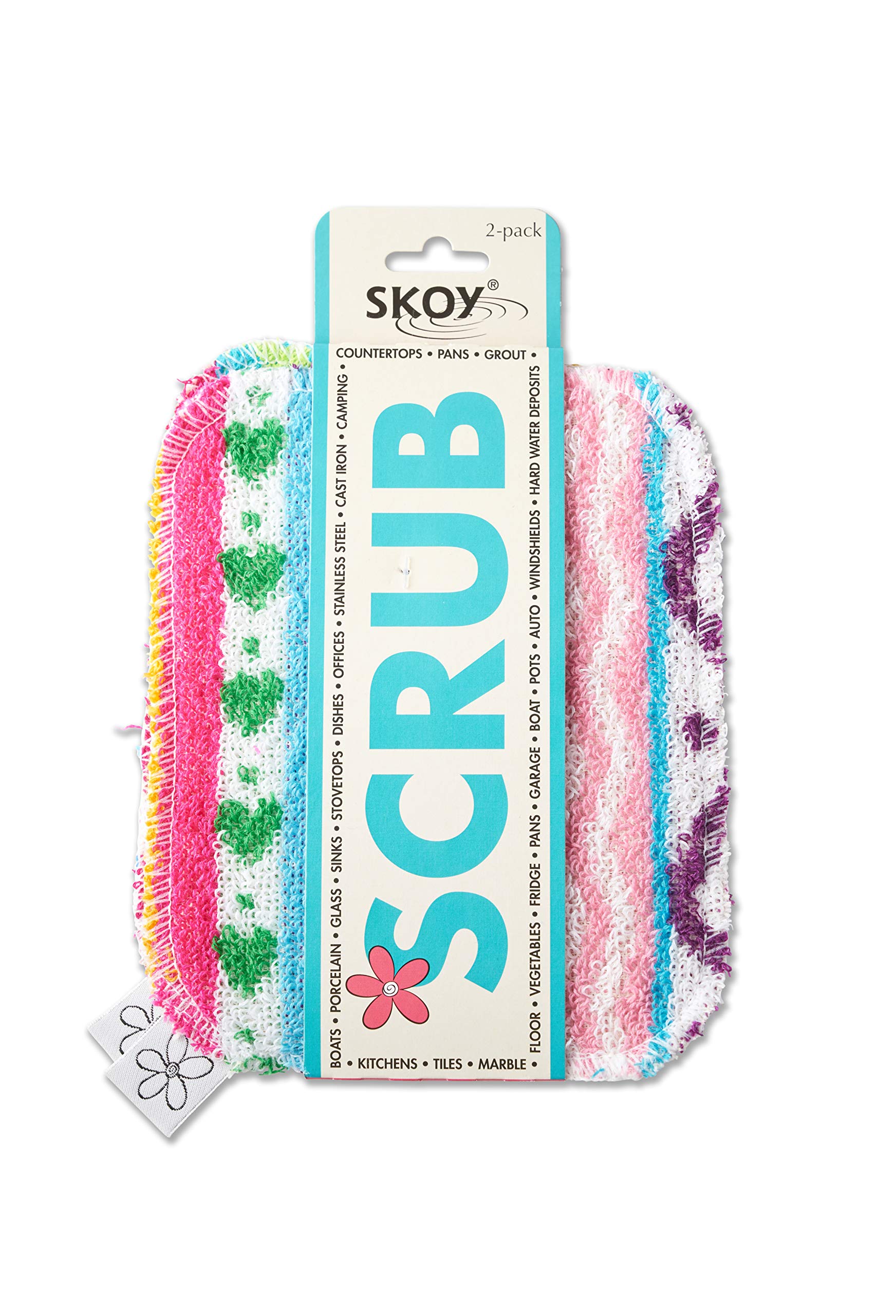 Skoy Scrub, 2-pack Reusable, Non-Scratching Dish Scrubber for Kitchen and Household Cleaning, Planet-Friendly, Dishwasher Safe Soft Scrub, Assorted