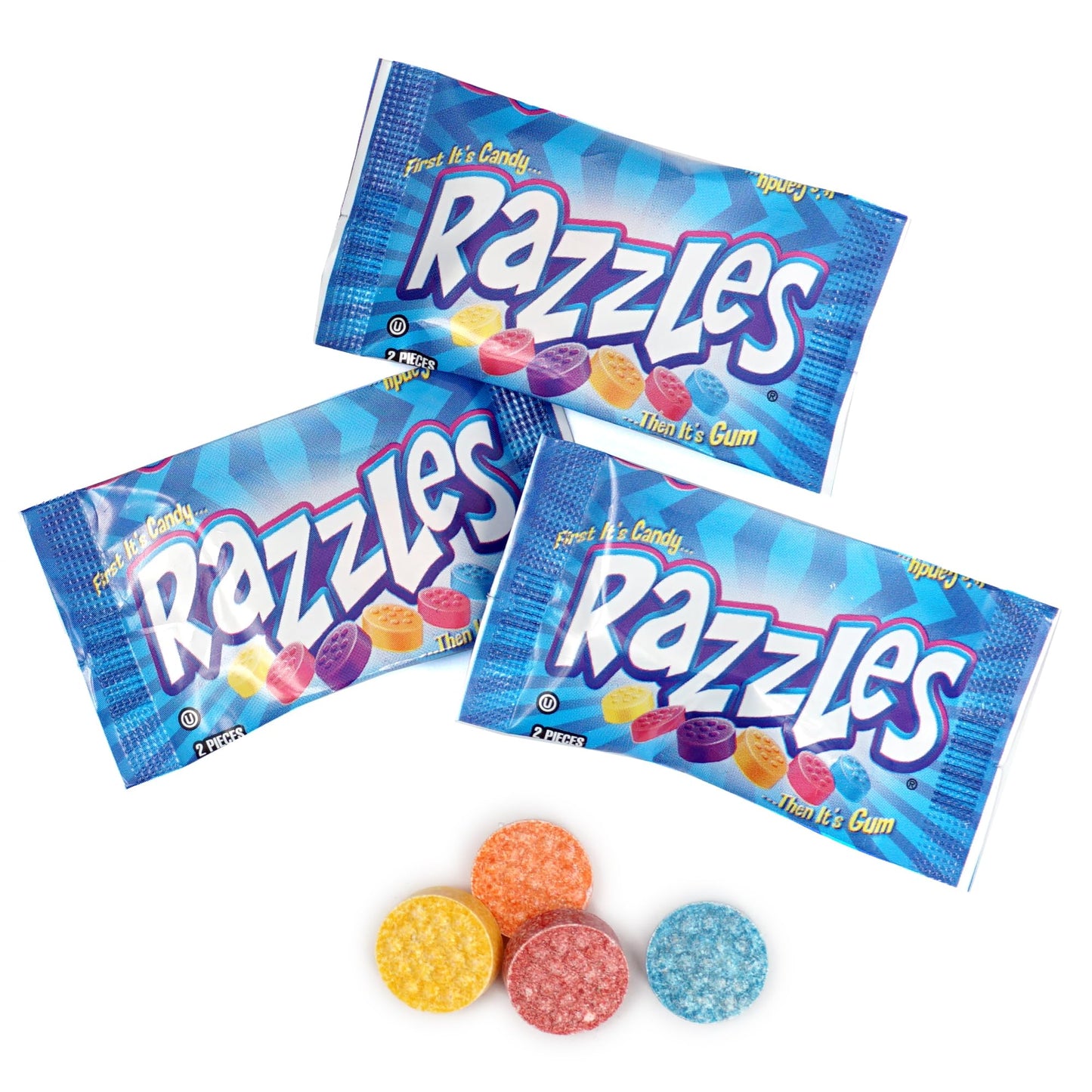 Razzles Candy Gum, 60 Pack, 2 Pieces Per Pack Of Candy Then It's Gum, Fruit Flavors