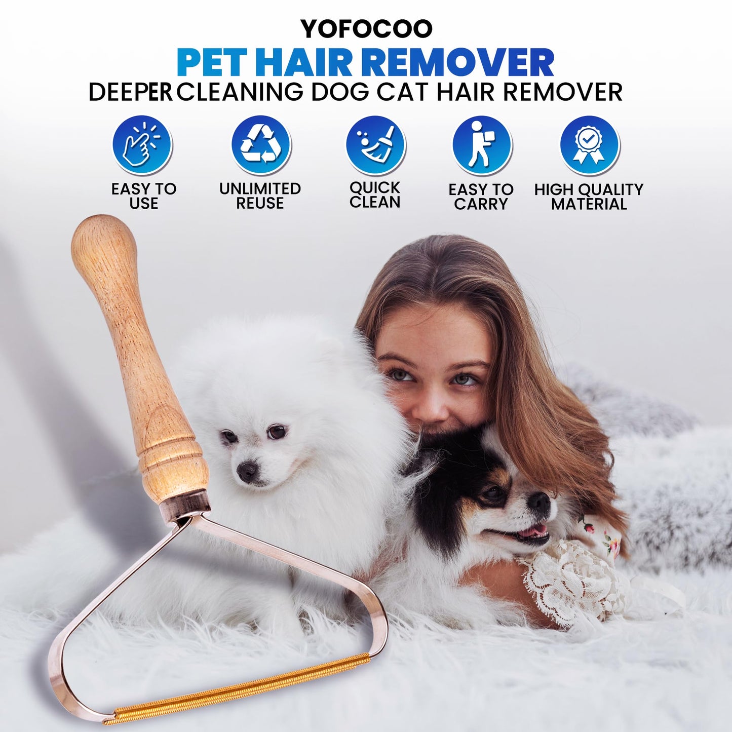 2-Pack Pet Hair Removal Tool - Lint Remover, Carpet Scraper & Shaver for Clothes and Carpets - Dog & Cat Hair Remover with Carpet Rake