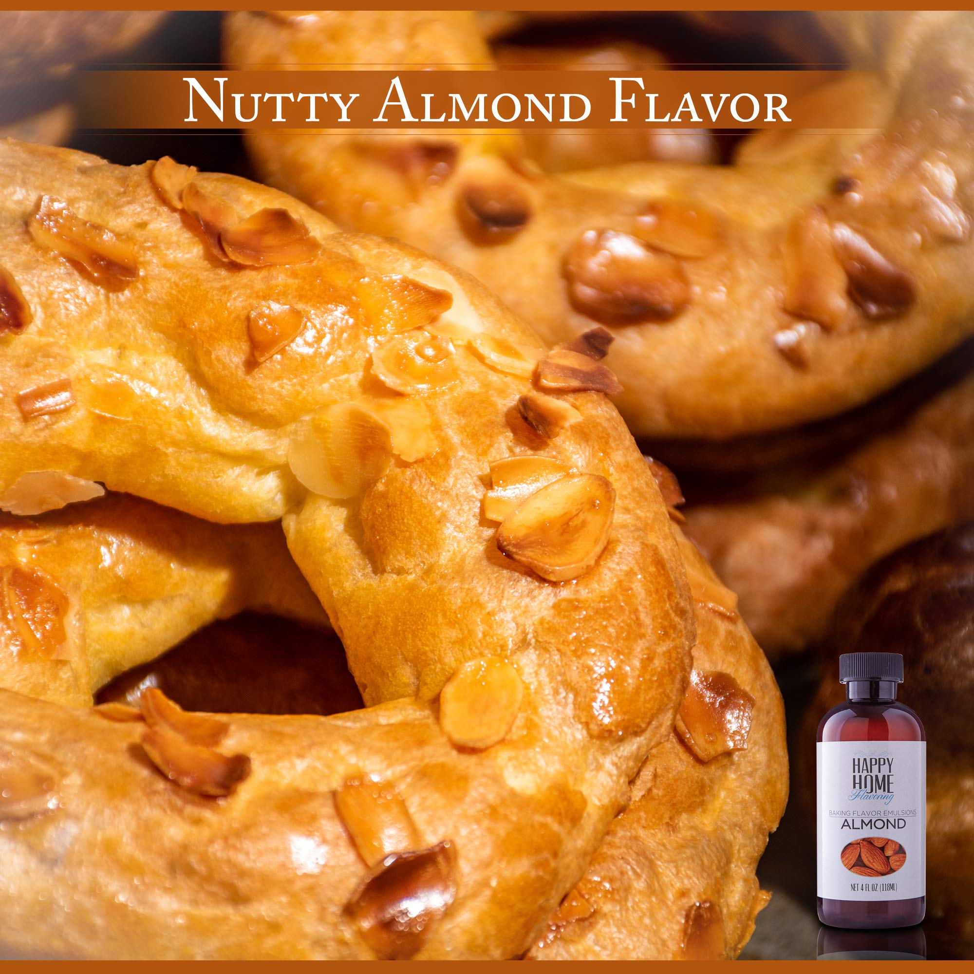 Happy Home Flavoring Natural Almond Baking Flavor Emulsion - Certified Kosher, 4 oz.