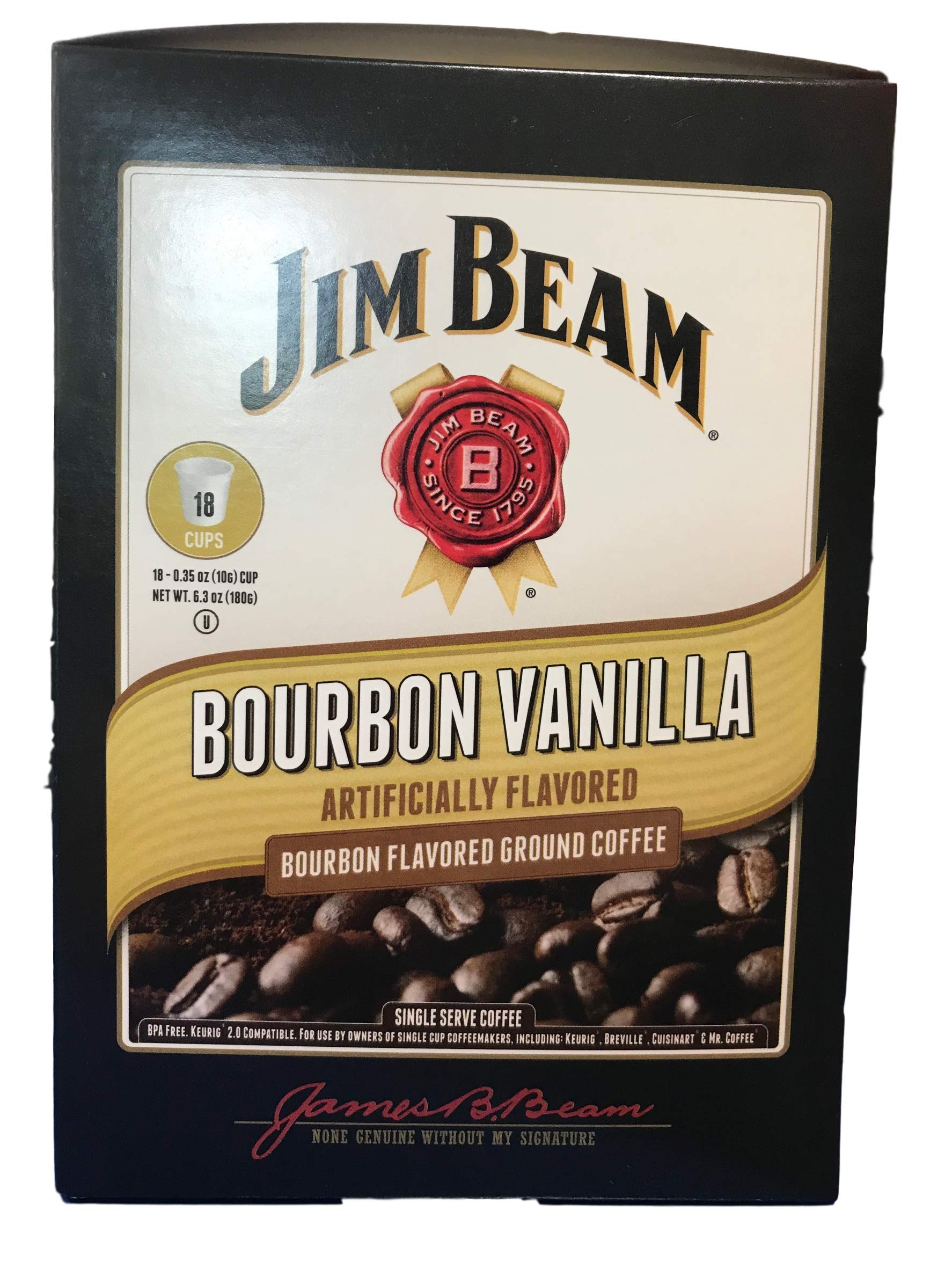 Jim Beam Bourbon Vanilla Single Serve Coffee, 18 cups, Keurig 2.0 Compatible