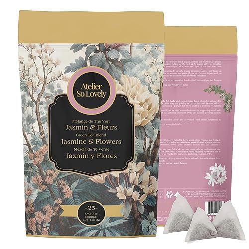 Atelier So Lovely Jasmine Green Tea, Organic, Floral, Low Caffeine, Green Tea with Jasmine Petals