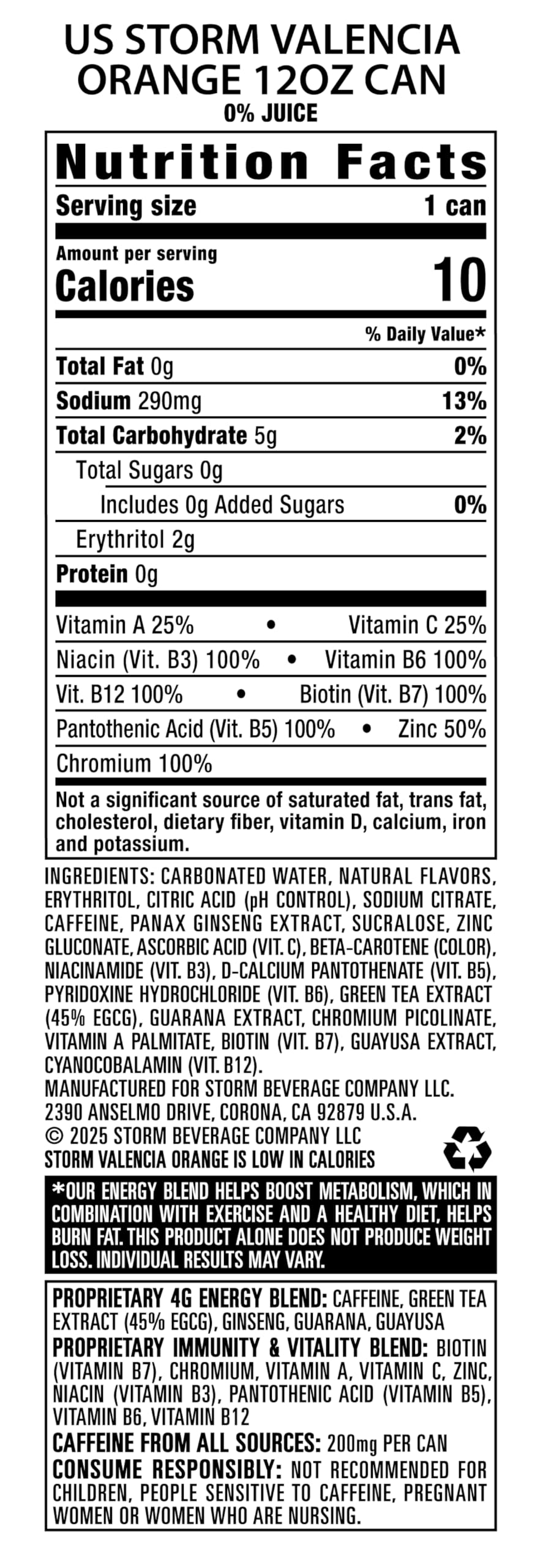 STORM Valencia Orange, Fitness & Wellness Energy Drink, 12 Fl Oz (Pack of 12)