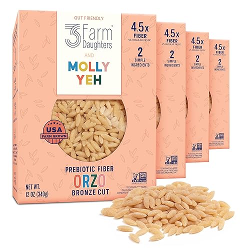 Three Farm Daughters X Molly Yeh High Fiber Orzo Pack, Irresistible, Low GI, Non GMO Orzo Pasta Noodles, Low Net Carb, Made in the USA from Just 2