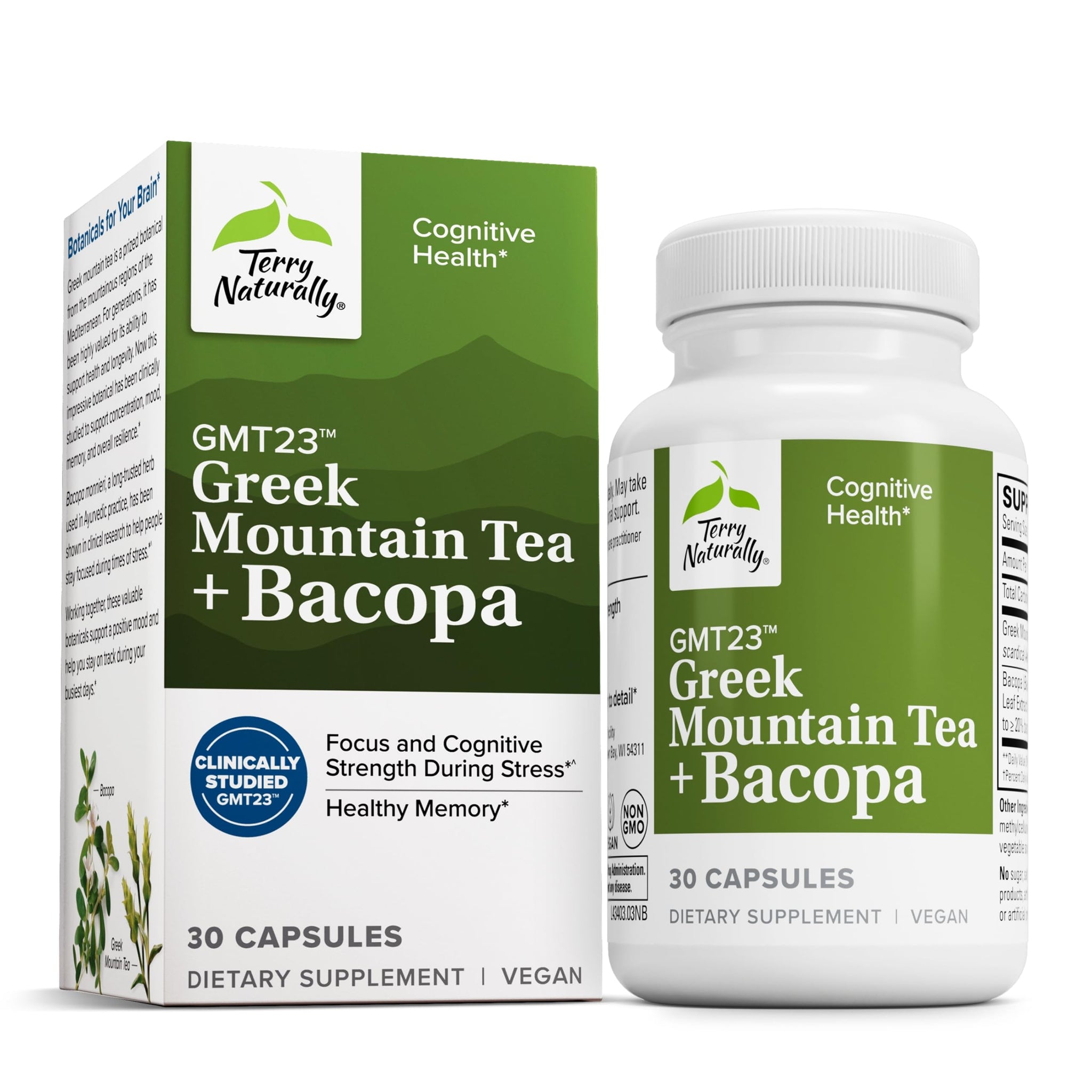 Terry Naturally GMT23 Greek Mountain Tea Plus Bacopa - Dietary Supplement for Focus Support - Brain Health Supplement for Attention to Detail - Herbal