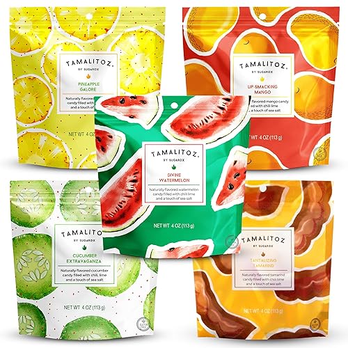 Tamalitoz Fiesta Pack - Spicy Mexican Hard Candy Variety with Chile, Lime & Sea Salt - 5 Flavors: Mango, Watermelon, Cucumber, Tamarind & Pineapple