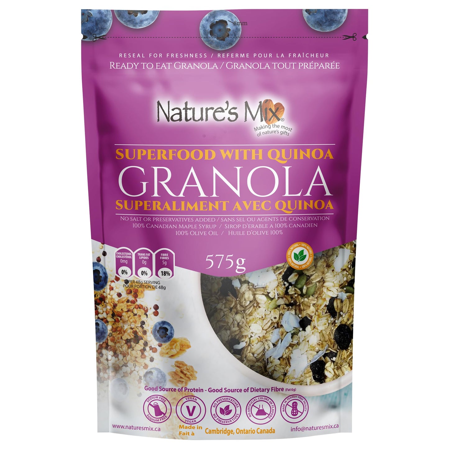 Nature's Mix - Super Food Granola with Quinoa and Blueberries - Nut-Free, Vegan and Kosher - Nutrient-Rich Superfoods - Large