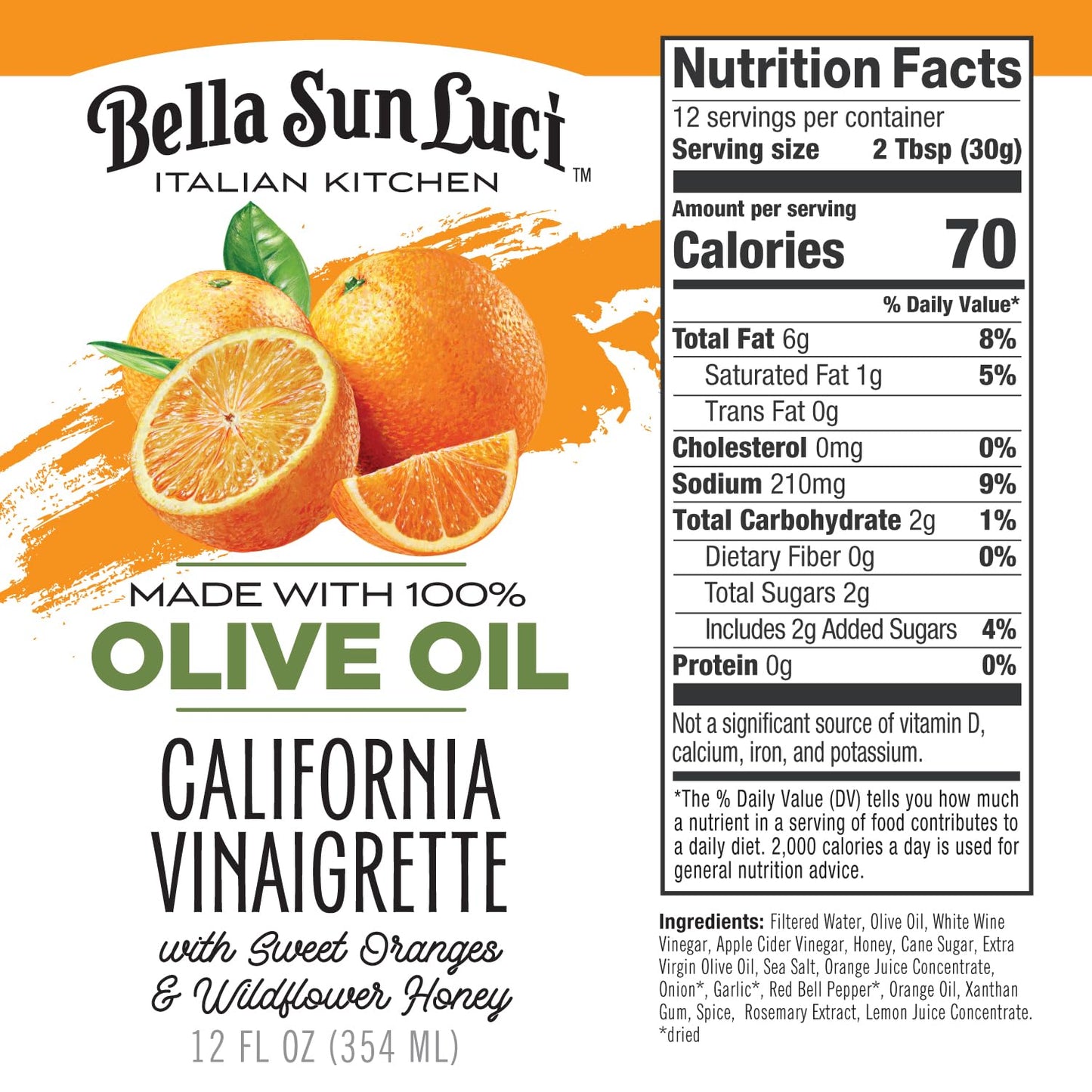 Bella Sun Luci Italian Kitchen California Vinaigrette Salad Dressing, 100% Extra Virgin Olive Oil, No Seed Oils, Gluten-Free, California Made