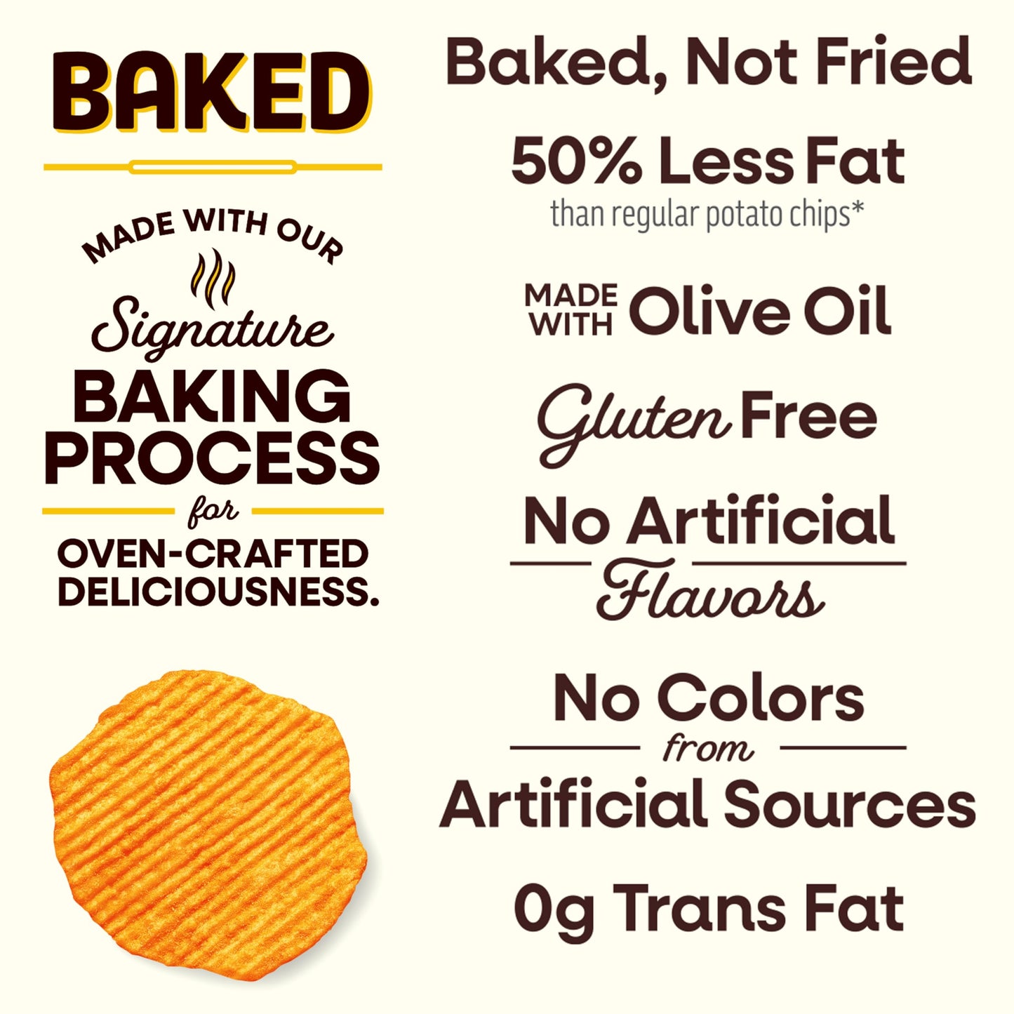 Baked Ruffles Potato Chips, Cheddar & Sour Cream, 1.125 oz Bags, (64 Pack), 50% Less Fat, Gluten Free, No Artificial Flavors, No Colors from