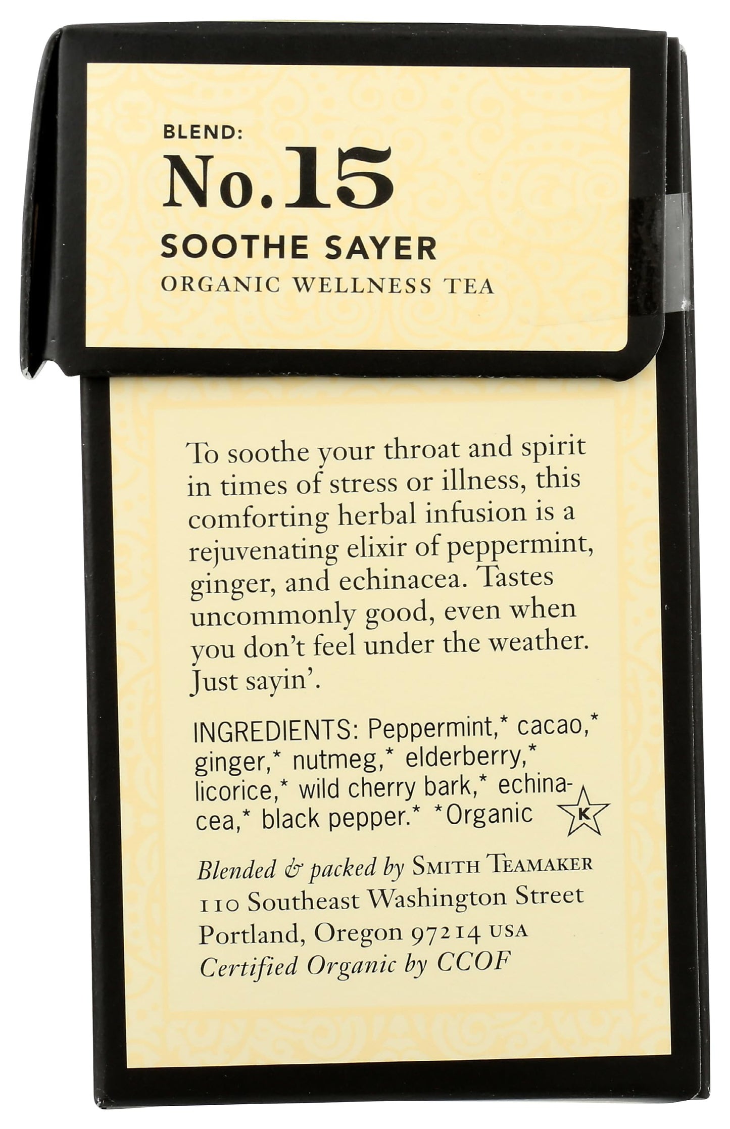 STEVEN SMITH TEAMAKER Smith Teamaker Organic Soothe Sayer No. 15 (Caffeine-free Organic Wellness Tea), 1.05 Oz, 15Count