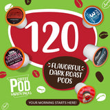 Coffee Pod Variety Packs Dark Roast Sampler, Assorted, Compatible with 2.0 K-Cup Brewers, Variety Pack, 120 Count (Pack of 1)