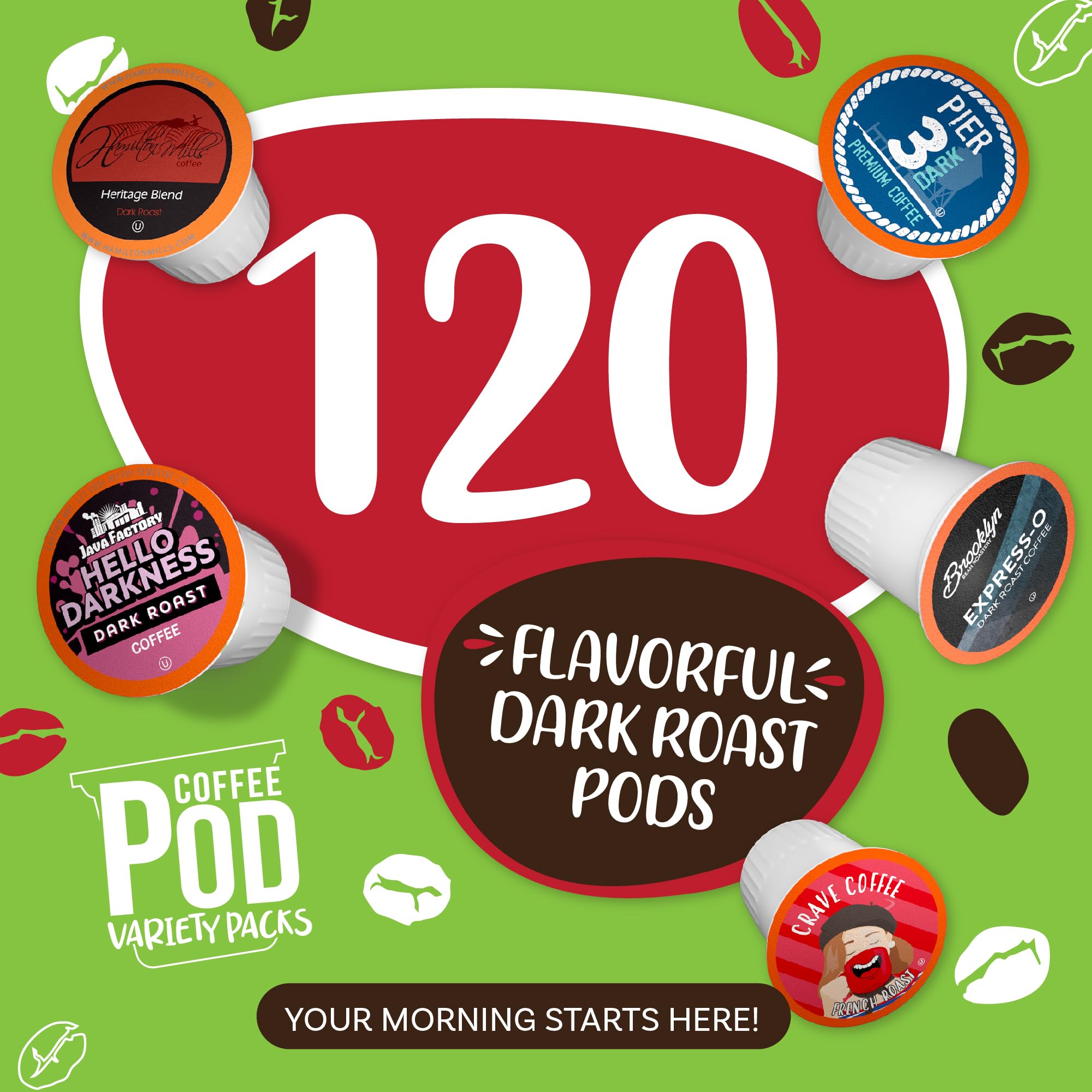 Coffee Pod Variety Packs Dark Roast Sampler, Assorted, Compatible with 2.0 K-Cup Brewers, Variety Pack, 120 Count (Pack of 1)