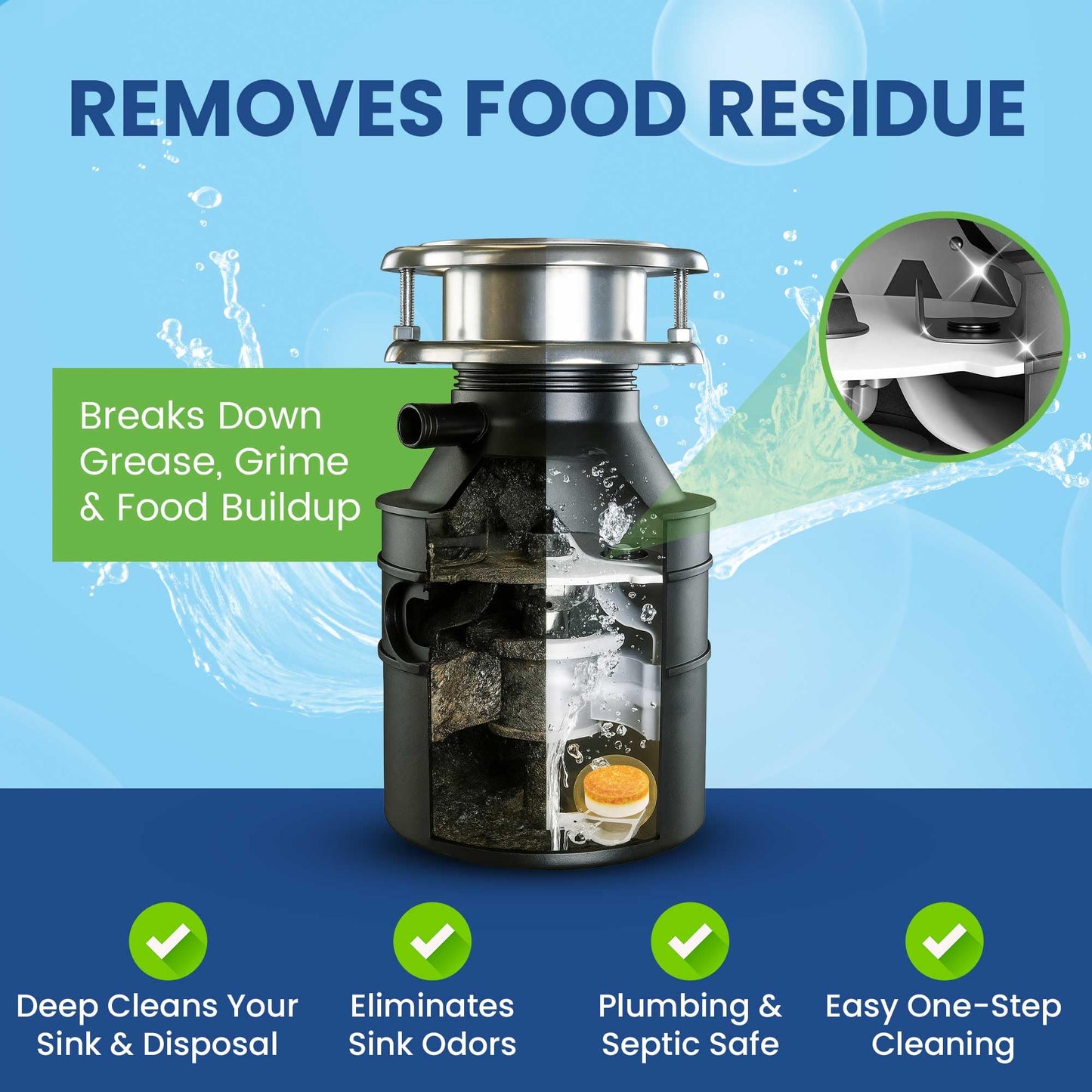Garbage Disposal Cleaner Deodorizer Tablets - 24 Pack XL Foaming Citrus Cleaning Tablet - Sink Drain Disposer Garburator Freshener Odor Eliminator