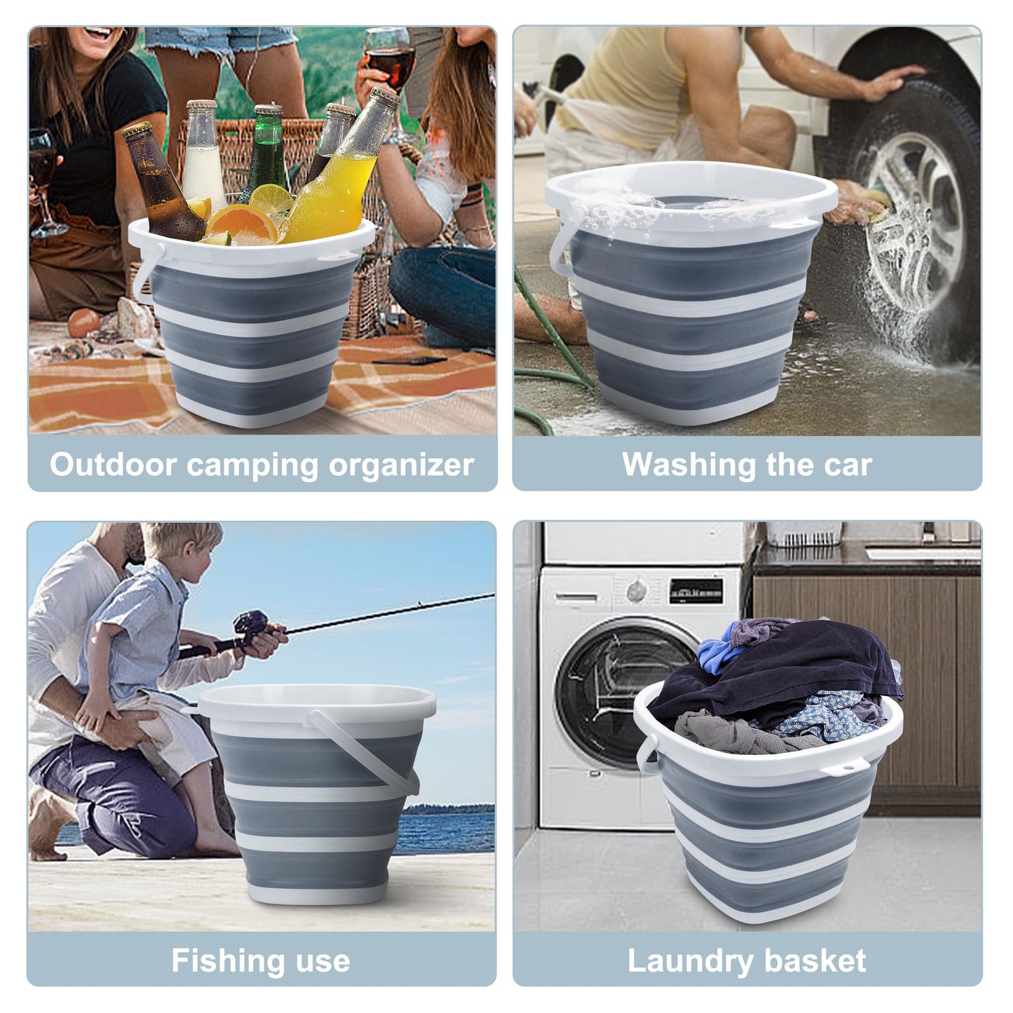 Goderewild Collapsible Bucket, 2.6 Gallon (10L) - Square Foldable Mop Bucket for House Cleaning, Car Washing, Camping - Portable Water Pail