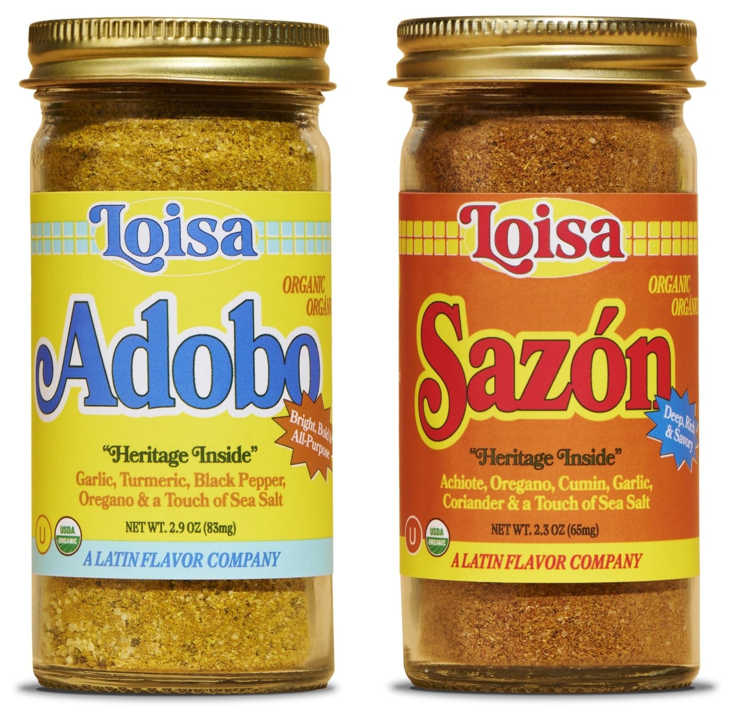 Loisa Adobo + Sazon Duo - USDA Organic, Non-GMO, No-MSG, No Preservatives, No Artificial Coloring, No Artificial Flavors