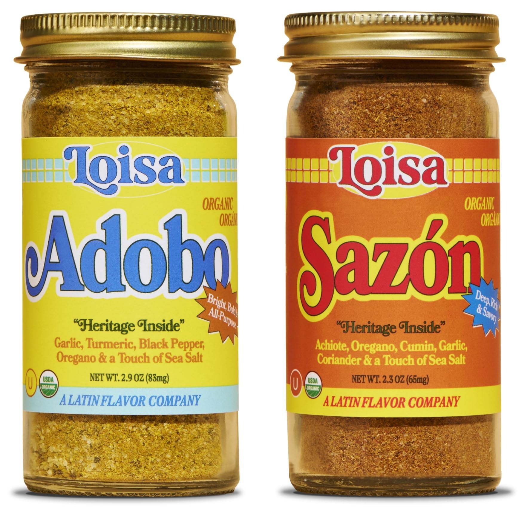 Loisa Adobo + Sazon Duo - USDA Organic, Non-GMO, No-MSG, No Preservatives, No Artificial Coloring, No Artificial Flavors
