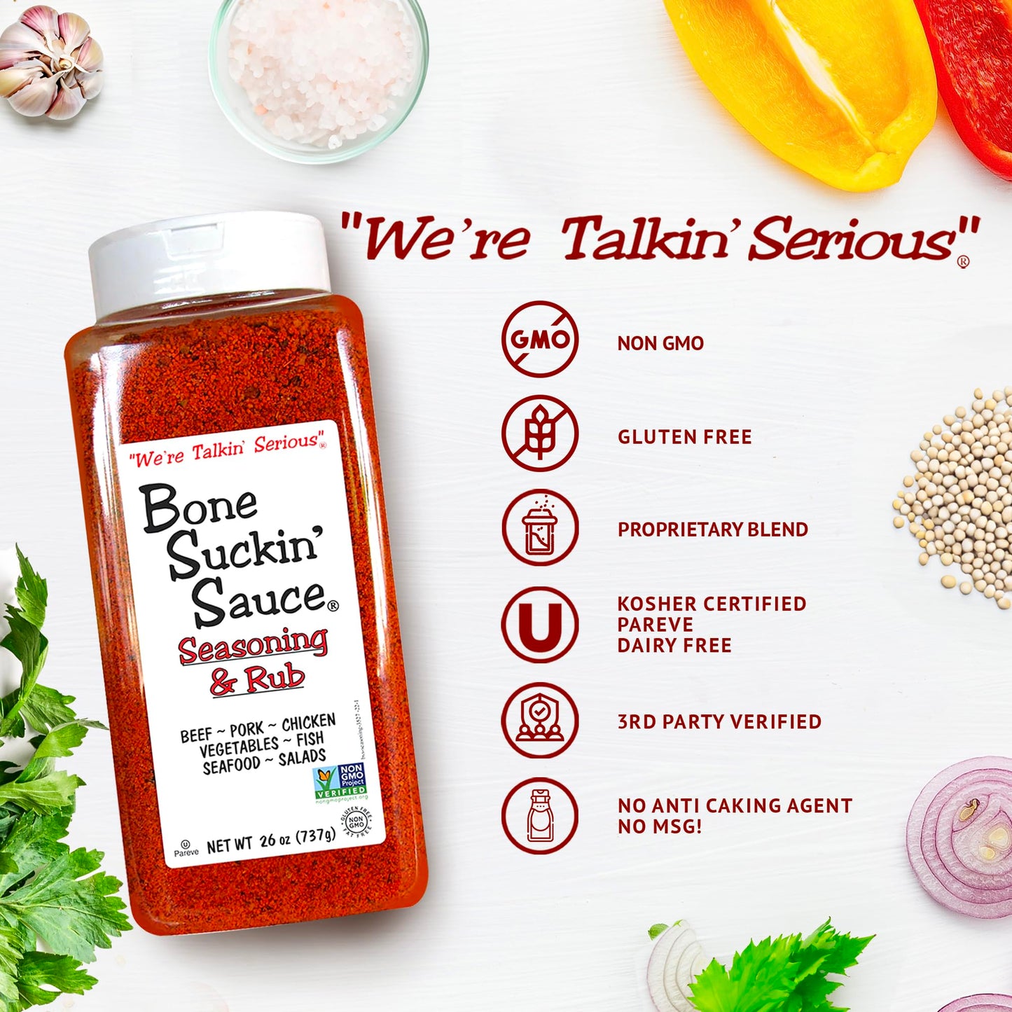 Bone Suckin' Sauce Bulk Seasoning & Rub - Brown Sugar, Garlic, Onion, Spices - Non-GMO, Gluten-Free, Fat-Free, Kosher, Pareve, No MSG (1 Pack