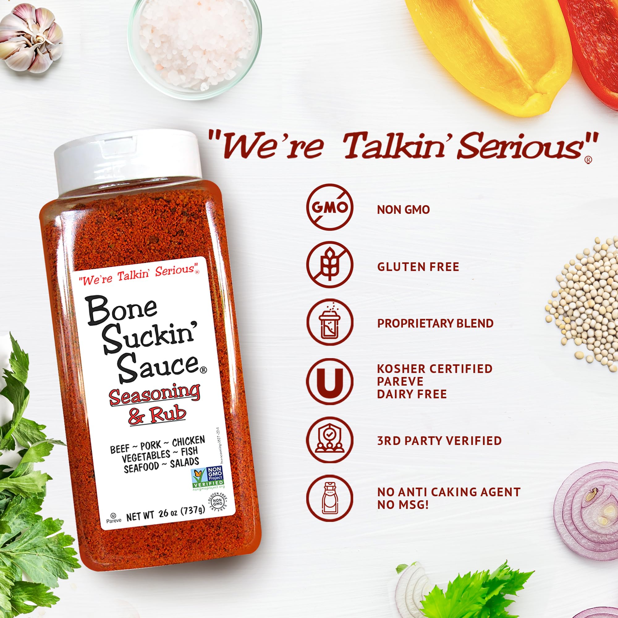Bone Suckin' Sauce Bulk Seasoning & Rub - Brown Sugar, Garlic, Onion, Spices - Non-GMO, Gluten-Free, Fat-Free, Kosher, Pareve, No MSG (1 Pack