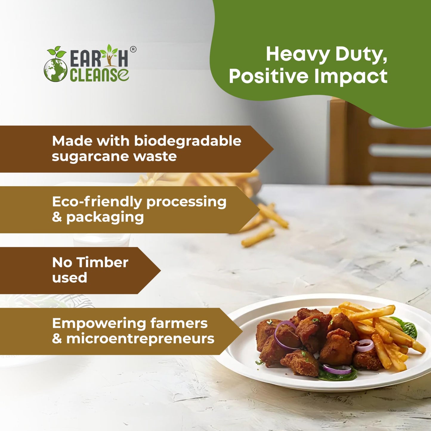 Earth Cleanse Compostable Paper Plates 9 Inch Round 150 Pack - Value Pack Heavy Duty Disposable Plates, Sugarcane Bagasse, Microwave Safe, Leak