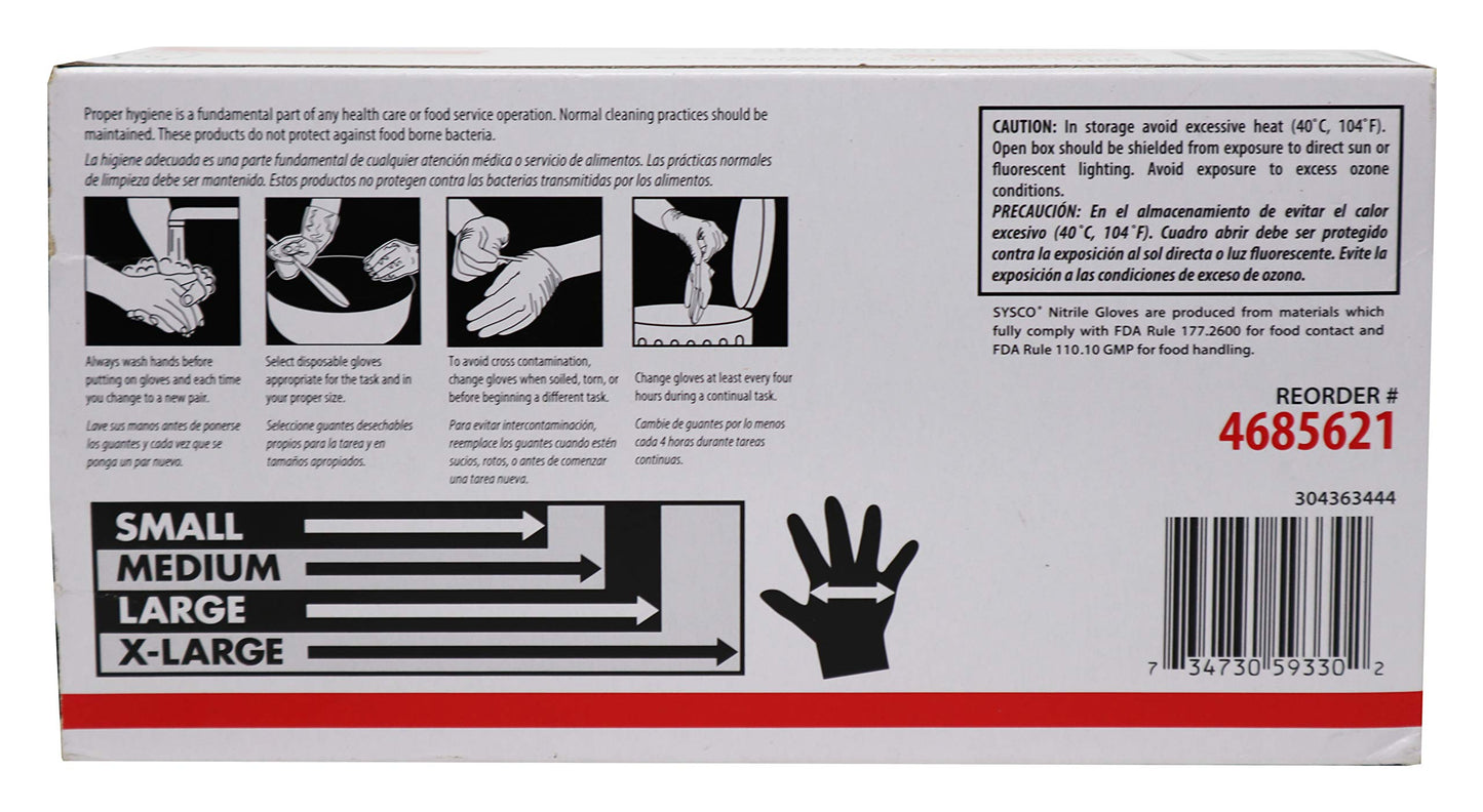 Sysco Classic Black Nitrile Extra Large Gloves Box, 100 Count